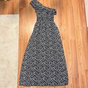 Grey cheetah print chiffon one shoulder gown